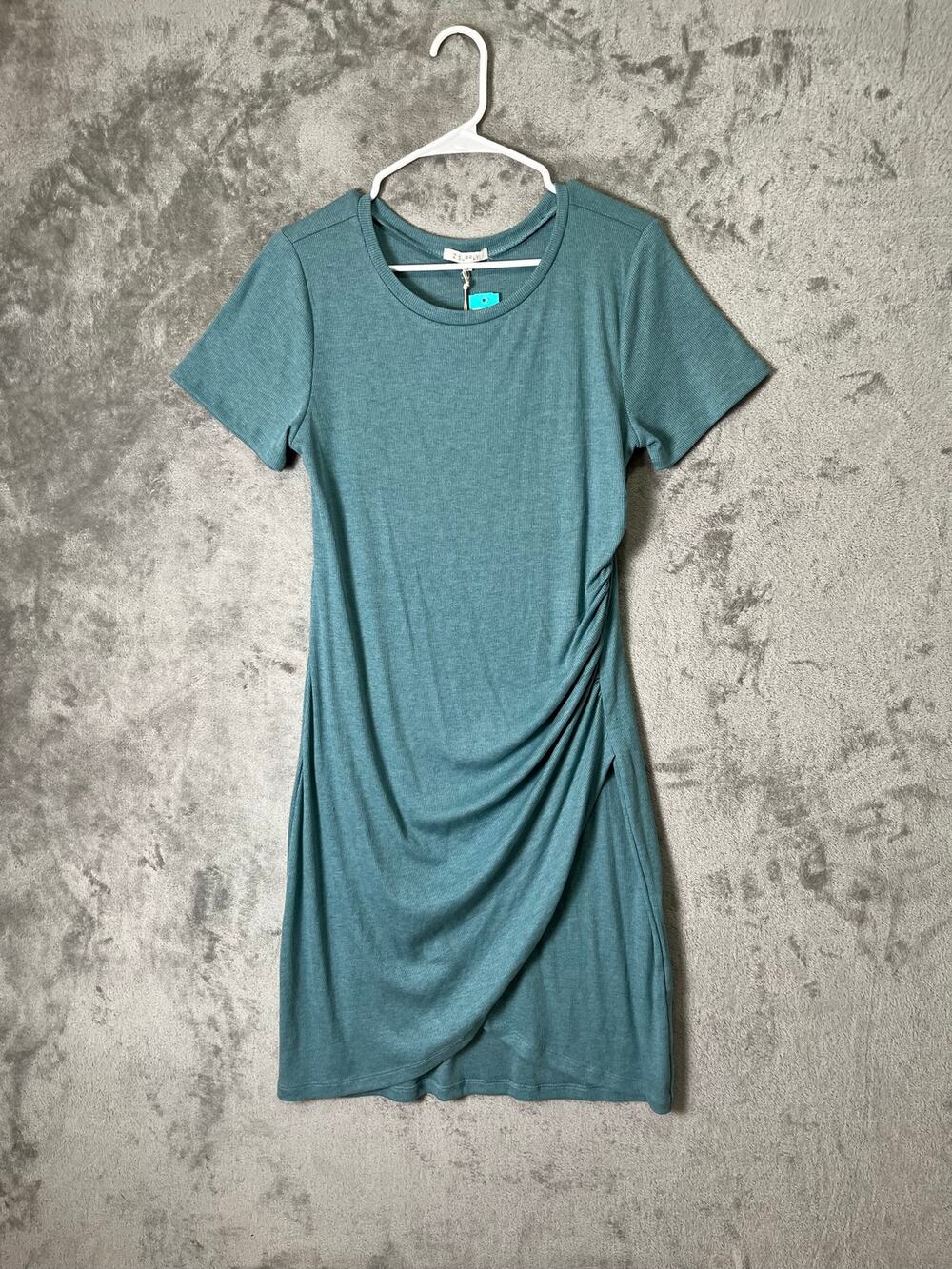 Z Supply Hayat Eco Knit Dress Teal Green Ribbed Sleeveless Midi Dress Size L New